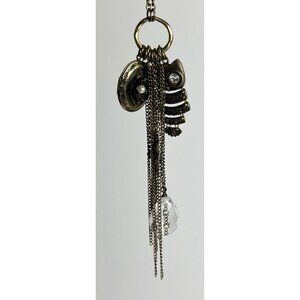 Vintage Brass Locket & Owl Pendant Necklace With Chains & Crystal Accents Costum